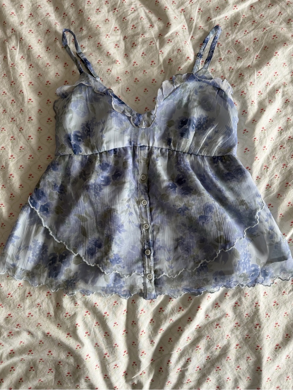 Hollister Blue Floral Babydoll Cami Top
